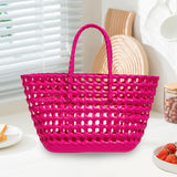 Maxbell Womens Woven Tote Bag Lightweight Summer Beach Handbag for Vacation Shopping Dark Pink