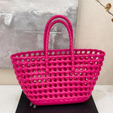 Maxbell Womens Woven Tote Bag Lightweight Summer Beach Handbag for Vacation Shopping Dark Pink