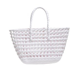 Maxbell Womens Woven Tote Bag Lightweight Summer Beach Handbag for Vacation Shopping White