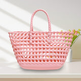 Maxbell Womens Woven Tote Bag Lightweight Summer Beach Handbag for Vacation Shopping Pink