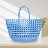 Maxbell Womens Woven Tote Bag Lightweight Summer Beach Handbag for Vacation Shopping Light Blue