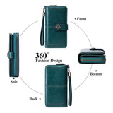 Maxbell Womens Wallet with Zipper Large Card Organizer with Wrist Strap Change Purse