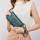 Maxbell Womens Wallet with Zipper Large Card Organizer with Wrist Strap Change Purse