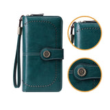 Maxbell Womens Wallet with Zipper Large Card Organizer with Wrist Strap Change Purse