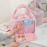 Maxbell Travel Makeup Bag Large Capacity Handbag Cosmetic Pouch for Home Wife Sister Pink