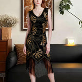 Maxbell Women Sequin Dress V Neck Embellished for Stage Performance