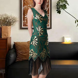 Maxbell Women Sequin Dress V Neck Embellished for Stage Performance