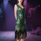 Maxbell Women Sequin Dress V Neck Embellished for Stage Performance