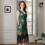 Maxbell Women Sequin Dress V Neck Embellished for Stage Performance
