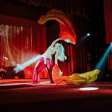 Maxbell Silk Belly Dance Fan Bamboo Long Fans Veils for Costume Accessories Carnival yellow orange red
