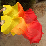 Maxbell Silk Belly Dance Fan Bamboo Long Fans Veils for Costume Accessories Carnival yellow orange red