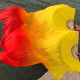 Maxbell Silk Belly Dance Fan Bamboo Long Fans Veils for Costume Accessories Carnival yellow orange red