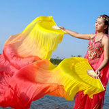 Maxbell Silk Belly Dance Fan Bamboo Long Fans Veils for Costume Accessories Carnival yellow orange red