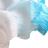 Maxbell Silk Belly Dance Fan Bamboo Long Fans Veils for Costume Accessories Carnival white to lake blue