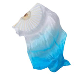 Maxbell Silk Belly Dance Fan Bamboo Long Fans Veils for Costume Accessories Carnival white to lake blue