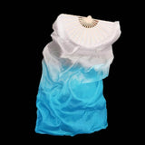 Maxbell Silk Belly Dance Fan Bamboo Long Fans Veils for Costume Accessories Carnival white to lake blue