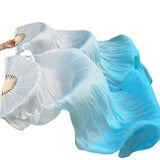 Maxbell Silk Belly Dance Fan Bamboo Long Fans Veils for Costume Accessories Carnival white to lake blue