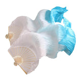Maxbell Silk Belly Dance Fan Bamboo Long Fans Veils for Costume Accessories Carnival white to lake blue