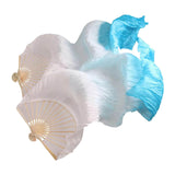 Maxbell Silk Belly Dance Fan Bamboo Long Fans Veils for Costume Accessories Carnival white to lake blue