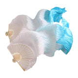 Maxbell Silk Belly Dance Fan Bamboo Long Fans Veils for Costume Accessories Carnival white to lake blue