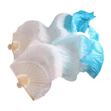 Maxbell Silk Belly Dance Fan Bamboo Long Fans Veils for Costume Accessories Carnival white to lake blue
