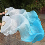 Maxbell Silk Belly Dance Fan Bamboo Long Fans Veils for Costume Accessories Carnival white to lake blue