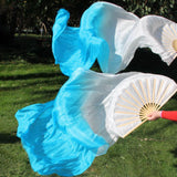 Maxbell Silk Belly Dance Fan Bamboo Long Fans Veils for Costume Accessories Carnival white to lake blue