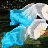 Maxbell Silk Belly Dance Fan Bamboo Long Fans Veils for Costume Accessories Carnival white to lake blue