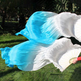 Maxbell Silk Belly Dance Fan Bamboo Long Fans Veils for Costume Accessories Carnival white to lake blue