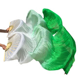 Maxbell Silk Belly Dance Fan Bamboo Long Fans Veils for Costume Accessories Carnival white to green