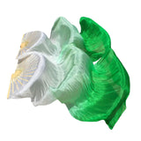 Maxbell Silk Belly Dance Fan Bamboo Long Fans Veils for Costume Accessories Carnival white to green