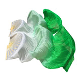 Maxbell Silk Belly Dance Fan Bamboo Long Fans Veils for Costume Accessories Carnival white to green