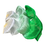 Maxbell Silk Belly Dance Fan Bamboo Long Fans Veils for Costume Accessories Carnival white to green