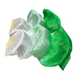 Maxbell Silk Belly Dance Fan Bamboo Long Fans Veils for Costume Accessories Carnival white to green