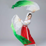 Maxbell Silk Belly Dance Fan Bamboo Long Fans Veils for Costume Accessories Carnival white to green