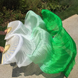 Maxbell Silk Belly Dance Fan Bamboo Long Fans Veils for Costume Accessories Carnival white to green