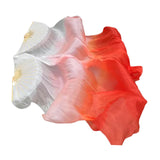 Maxbell Silk Belly Dance Fan Bamboo Long Fans Veils for Costume Accessories Carnival white to red