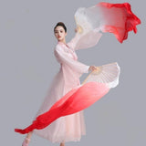Maxbell Silk Belly Dance Fan Bamboo Long Fans Veils for Costume Accessories Carnival white to red