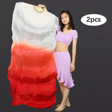 Maxbell Silk Belly Dance Fan Bamboo Long Fans Veils for Costume Accessories Carnival white to red