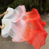 Maxbell Silk Belly Dance Fan Bamboo Long Fans Veils for Costume Accessories Carnival white to red