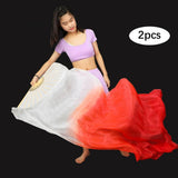 Maxbell Silk Belly Dance Fan Bamboo Long Fans Veils for Costume Accessories Carnival white to red