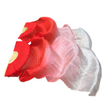 Maxbell Silk Belly Dance Fan Bamboo Long Fans Veils for Costume Accessories Carnival red to white