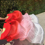Maxbell Silk Belly Dance Fan Bamboo Long Fans Veils for Costume Accessories Carnival red to white