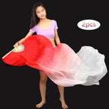 Maxbell Silk Belly Dance Fan Bamboo Long Fans Veils for Costume Accessories Carnival red to white
