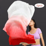 Maxbell Silk Belly Dance Fan Bamboo Long Fans Veils for Costume Accessories Carnival red to white