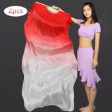 Maxbell Silk Belly Dance Fan Bamboo Long Fans Veils for Costume Accessories Carnival red to white