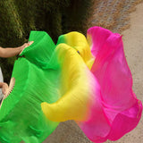Maxbell Silk Belly Dance Fan Bamboo Long Fans Veils for Costume Accessories Carnival green yellow