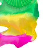 Maxbell Silk Belly Dance Fan Bamboo Long Fans Veils for Costume Accessories Carnival green yellow
