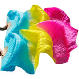 Maxbell Silk Belly Dance Fan Bamboo Long Fans Veils for Costume Accessories Carnival blue yellow rose red