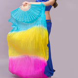 Maxbell Silk Belly Dance Fan Bamboo Long Fans Veils for Costume Accessories Carnival blue yellow rose red
